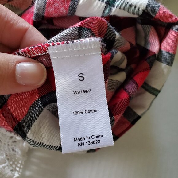 Shyanne Red Flannel Plaid Button Up with Crochet Lace Trim - Picture 13 of 14